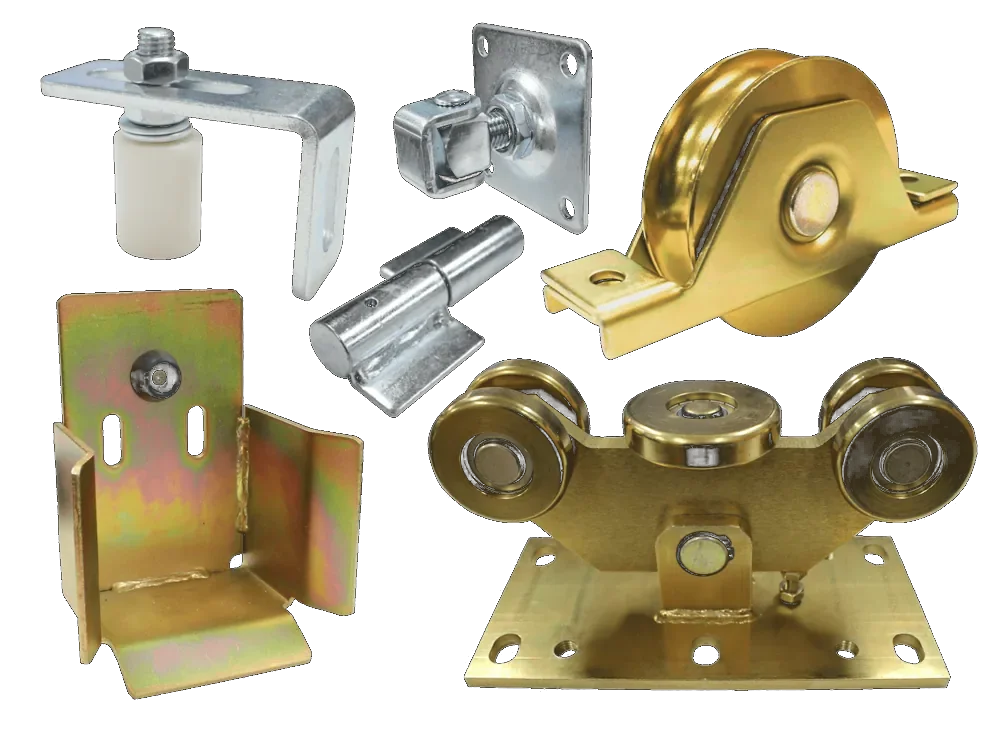 Brass gate wheels, hinges and brackets