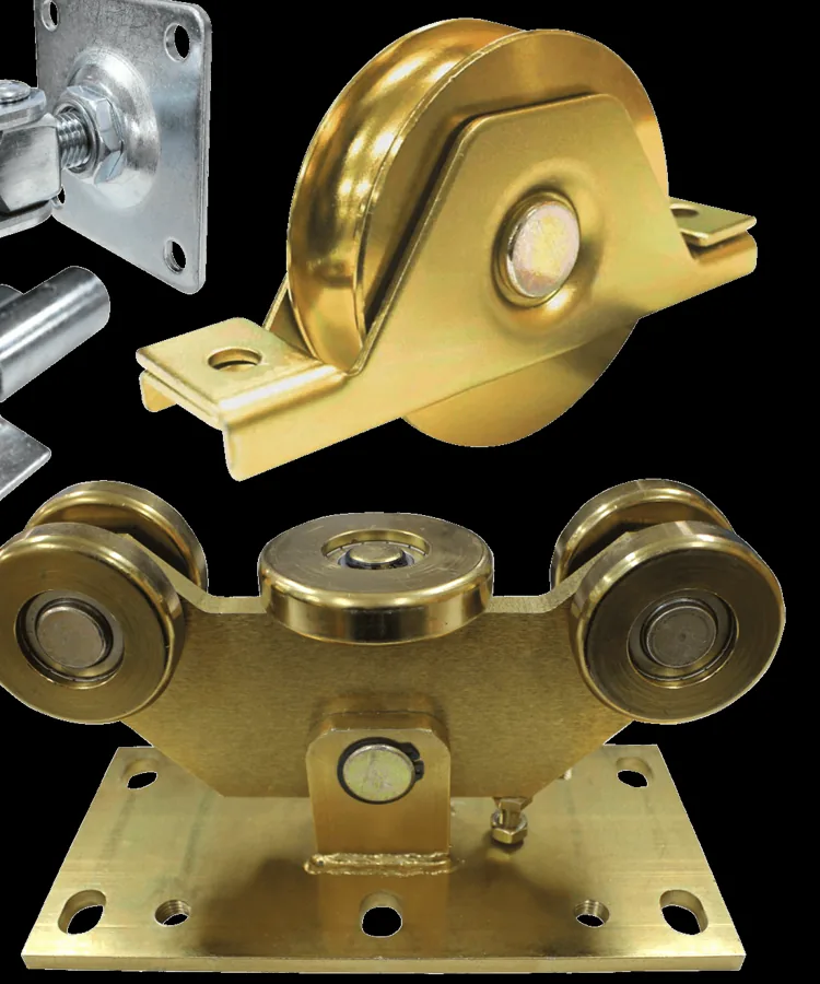 Brass sliding gate wheel and hinge
